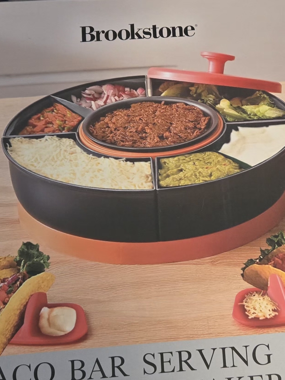 Brookstone Black and Red Taco Bar Serving Set with Lid